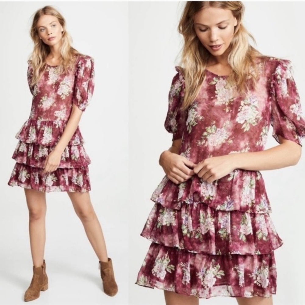 LOVESHACKFANCY floral silk dress roses, burgundy, plum